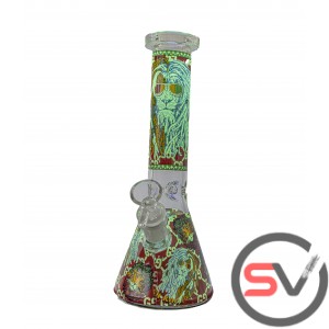 RASTA LION GLASS BEAKER 10inch (GLOW IN DARK)